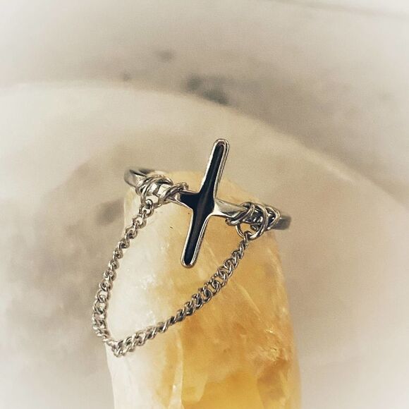 Titanium Steel Cross Minimalist Band Ring Adjustable - Picture 2 of 4